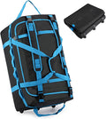 Foldable Rolling Duffle Bag with Wheels, 85L Extra Large Wheeled Travel Duffel, Waterproof Collapsible Weekender Luggage with Rollers for Storage Camping Sports Outdoor, Blue