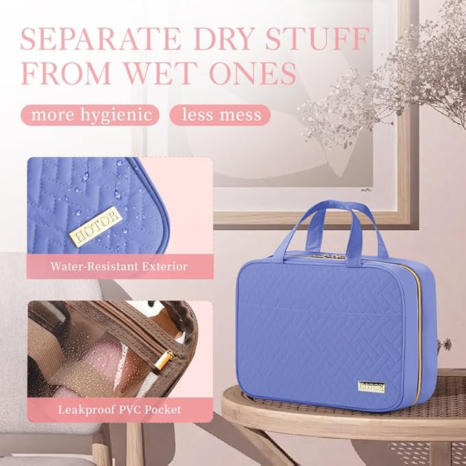 HOTOR Travel Toiletry Bag w/Hanging Hook - Spacious Toiletry Bag Essentials for Women & Men, Makeup Bag/Big Comparment, Waterproof for Travel Accessories, Large, Aegean-Blue