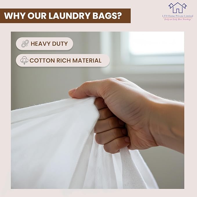 LFH Home Cotton Canvas Large Laundry Bag with Handle, Heavy Duty Drawstring Closure Washable Laundry Bags, School Travel, Home, Hotel, College Dorm, Organizer Sack, Toy Clothes 24x36 (Pack of 2)-White