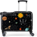 Younglingz LIL FLYER GO Version 2 Ride On Suitcase for Kids | Carry On Luggage with Toddler Seat, Foldable Handlebars, Pedals, and Removable Wheels | Holds up to 80 lbs | SPACE | Ages 2-6