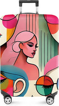 ANNA QUEEN Modern Art Fashion Luggage Cover, Stylish Abstract Woman Suitcase Protector, Washable, Stretchable Travel Sleeve for 20-22 Inch Luggage, Trendy, Colorful Design