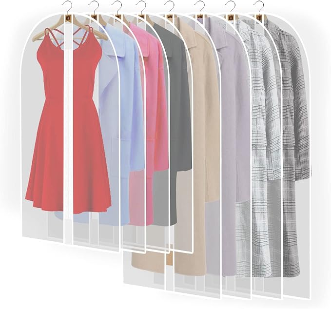 Pwsap 8Pack Breathable Clothes Covers with Zip, Hanging Garment Covers Bags Dress Bag Covers MothProof Mens Suit Storage Bag Dust Cover for Wardrobe Storage and Travel