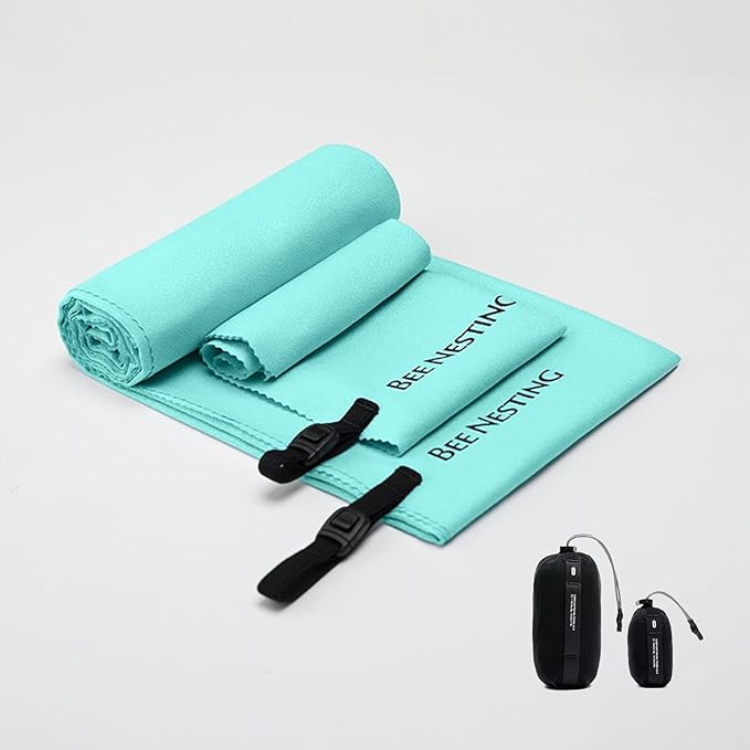 Ultralight Quick Dry Towels in XLarge & Small Sizes with Compact Packable Pocket Microfiber Towel for Backpacking Travel Beach Hiking Swimming Sports & Yoga (Mint Green 2 Set)