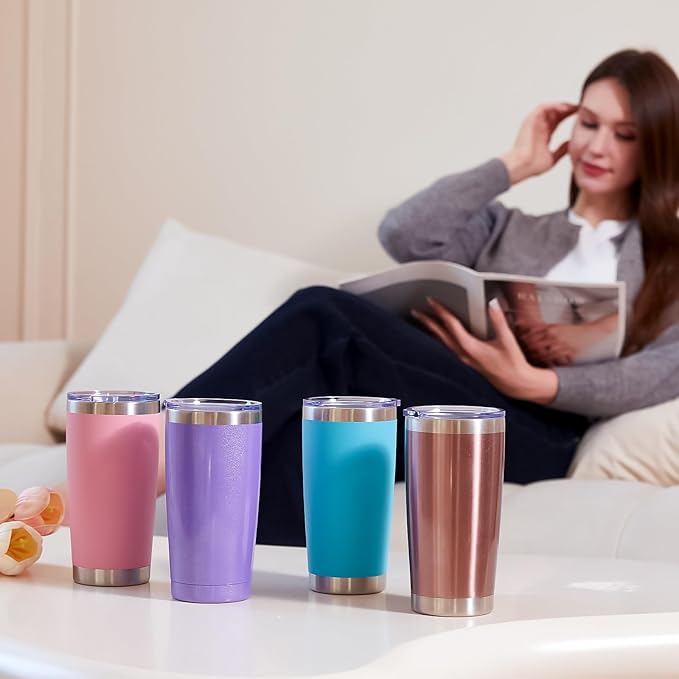 MEWAY 20oz Tumbler 8 Pack Double Wall Vacuum Insulated Travel Glitter Mug Bulk, Stainless Steel Tumblers with Lid and Straw, Powder Coated Coffee Cups for Woman(Gradient Green,Set of 8)