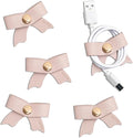 SenseAGE 5 Pack Cord Organizer, Bow Cord Keeper, Cable Organizer USB Holder, Leather Cable Management, Cable Straps, Earphone Winder, Storage Straps for Electronics, Earbuds (Dusty Rose, Small)