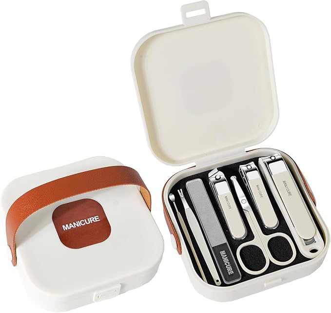 Nail Clippers Set 7 Pieces Stainless Steel Professional Grooming Kits, Fingernail and Toenail Clipper Cutters with Luxurious Travel Case Nail Care Tools Manicure Pedicure Kit