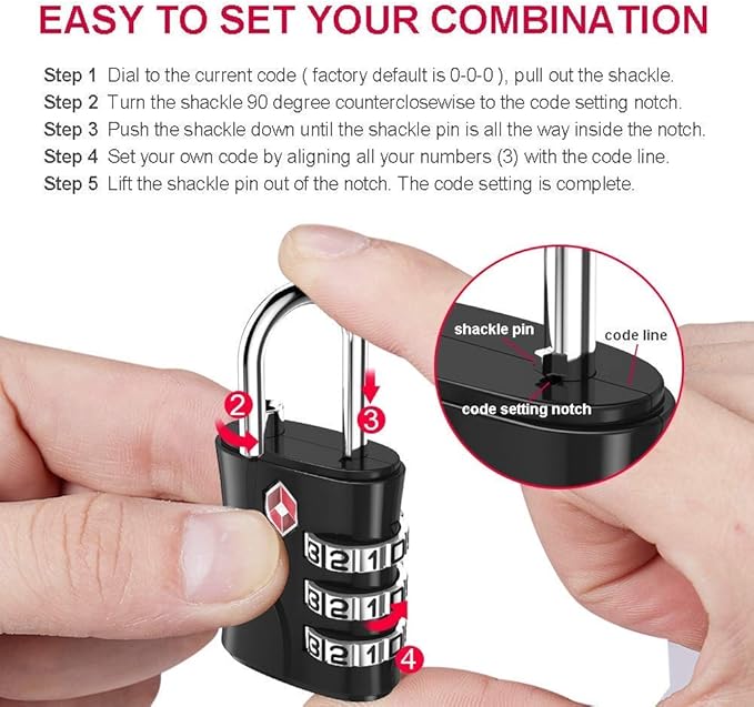 ZHEGE Luggage Locks, TSA Approved Locks, 3 Dial Zipper Lock with (80CM) Cable for Suitcases, Backpack, Baggage (Rose Gold, 2 Pack)