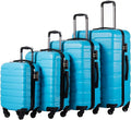Coolife Luggage 4 Piece Set Suitcase Spinner Hardshell Lightweight TSA Lock (Family Set-Sky Blue)