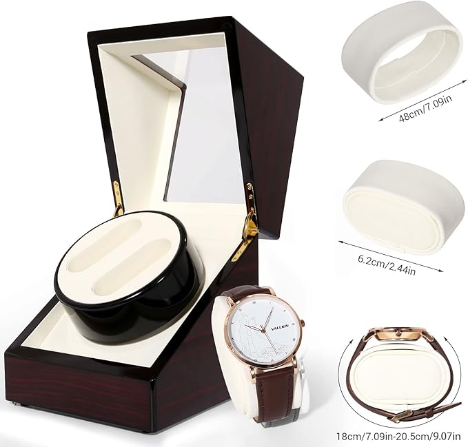 Uten Automatic Watch Winder Box Luxury Wooden Watch Storage Case, Double Watch Winder with Quiet Motor 4 Rotation Mode for Father's Day Gift for Him, Birthday Gift. Red