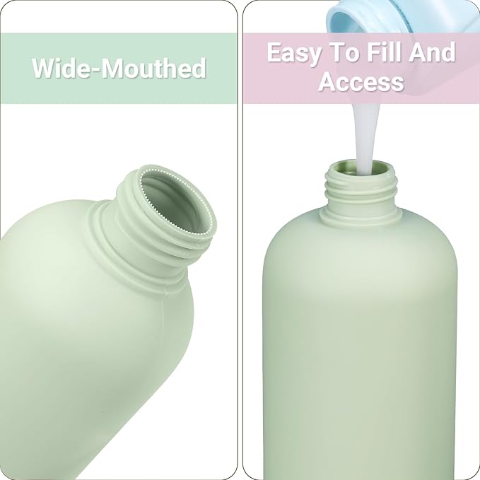 ASEVAT 13.5oz 4Pcs Green Plastic Refillable Travel Shampoo and Conditioner Bottles Plastic Refillable Travel Shampoo Bottles with Flip Cap Shampoo and Conditioner Dispenser