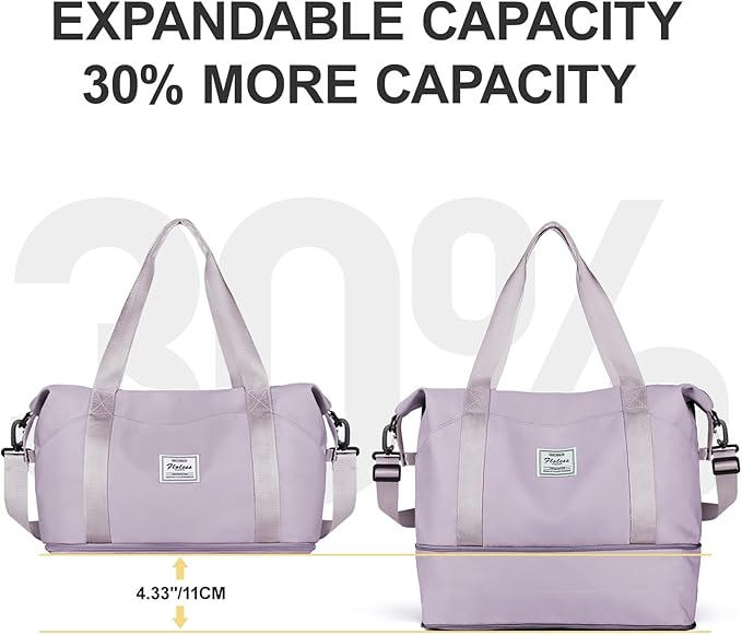 Travel Duffel Bag, Sports Tote Gym Bag, Shoulder Weekender Overnight Bag for Women