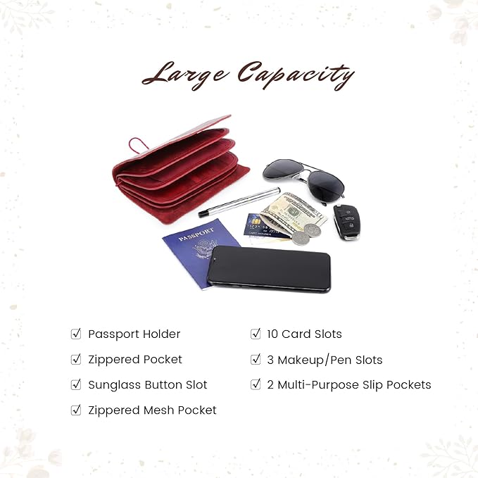 Genuine Leather Nomad Organizer Travel Wallet | Women's Wallet Clutch Passport Holder