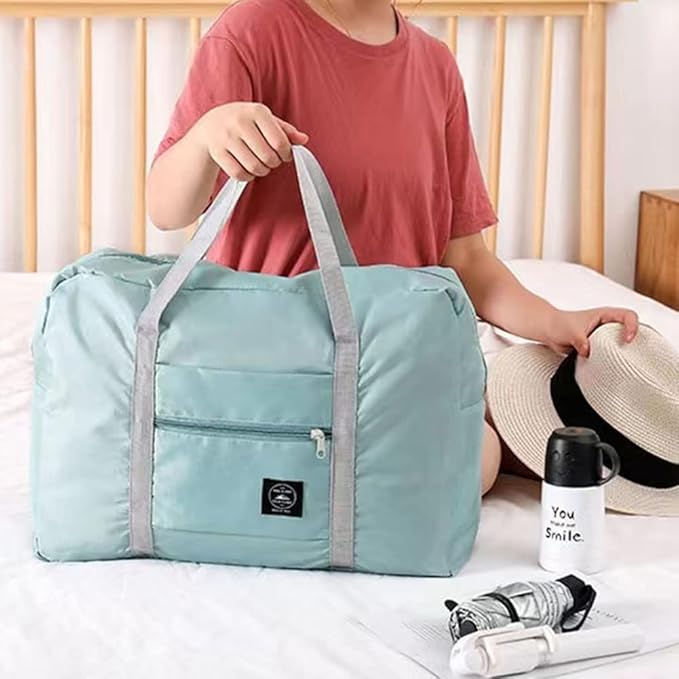 Foldable Travel Duffel Bag (2 Pack), For Spirit Airlines, Weekender Overnight Bag, Tote Carry on Luggage Sport Duffle Weekender Overnight for Women and Girls (Pink Blue)