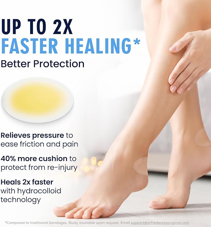 Dr. Frederick's Original Better Blister Bandages - 24 ct - Healing Blister Pads - Grab-N-Go - Water Resistant - 40% More Cushioning - Hydrocolloid - Feet, Toe, & Heel Blister Prevention - Heel Pack