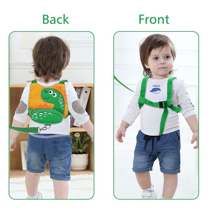Accmor Toddler Harness Leash with Anti Lost Wrist Link, Cute Dinosaur Kids Harnesses with Wristband Bracelet Leashes Strap Tether for Baby Boys Walking (Yellow)