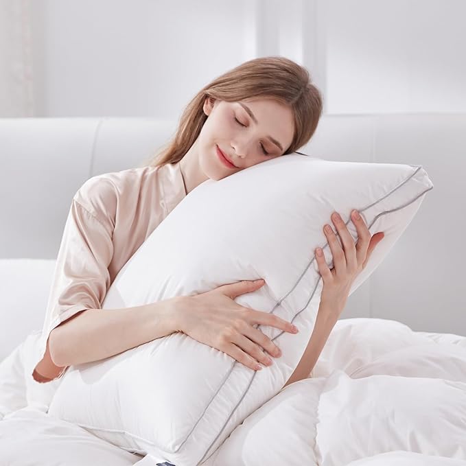 Globon Luxury Feather Down Pillow Standard Queen Size,Firm Gusseted Bed Pillows for Sleeping, Hotel Collection Fluffy Pillow, 18"X26", Pack of 1