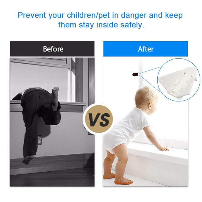 6-Pack Sliding Door Locks for Baby Safety, Viaky Child Cabinet Proofing Strong Adhesive Safety Latch for Sliding Closet/Shower/Patio/Window/Wardrobe (White)