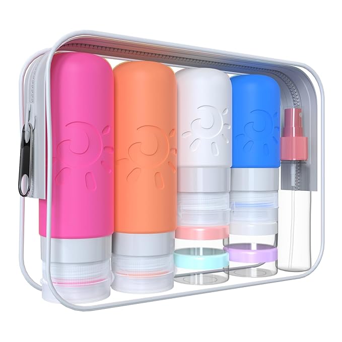 18 Pack travel Bottles for Toiletries, TSA Approved Silicone Travel Containers Leak Proof Refillable Travel Accessories for Shampoo Conditioner Lotion Body Wash(Multicolored D)