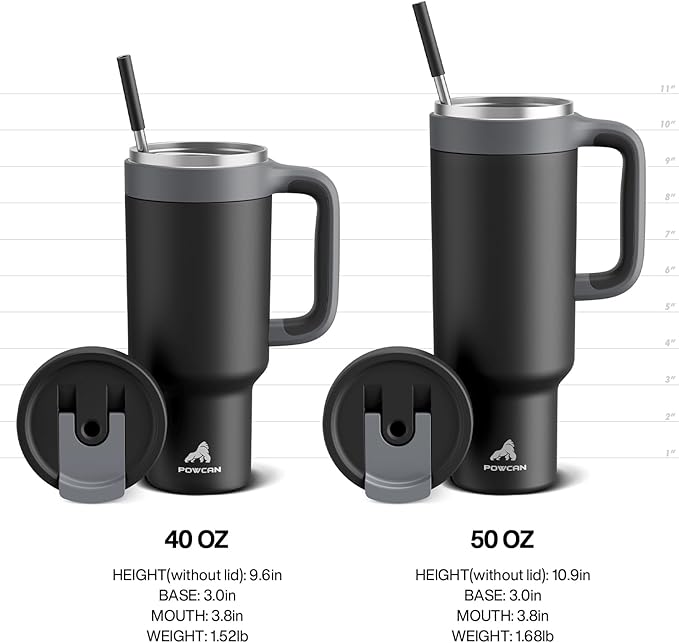 POWCAN 50 oz Tumbler with Handle, 2-in-1 Straw and Sip Lid, Leakproof, Dishwasher Safe, Insulated Stainless Steel Travel Coffee Mug, Keeps Cold for 34 Hours, Fits in Car Cup Holder (Forest)