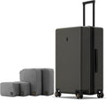 LEVEL8 Elegance Checked Luggage, 24 Inch Hardside Suitcase, Lightweight Matte Hardshell with Tsa Lock, Large Suitcases with Spinner Wheels, Olive Green