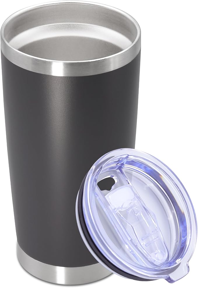 20 oz Tumbler with lid Double Wall Vacuum Insulated Tumblers Stainless Steel Coffee Mug Travel Coffee Tumbler Powder Coated Tumbler Cup Keep Hot&Cold - (Grey 1 Pack)