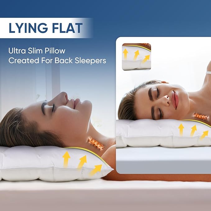 MINUPWELL Ultra Flat Pillows for Sleeping Thin, 7D High Support 2.5 inch Height Ultra Thin Pillows,Slim Bed Pillows for Stomach Sleeper,King Size -18x36 in