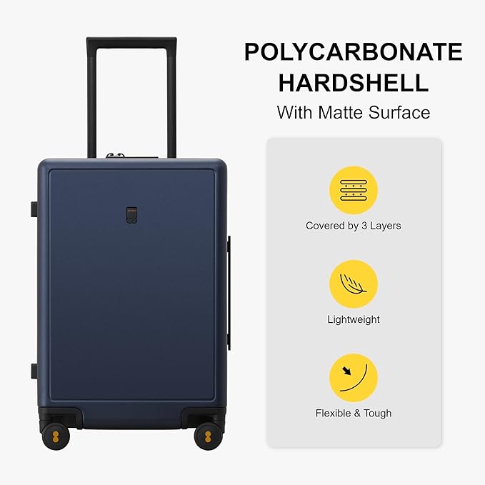 LEVEL8 Elegance Checked Luggage, 24 Inch Hardside Suitcase, Lightweight Matte Hardshell with Tsa Lock, Large Suitcases with Spinner Wheels, Navy Blue