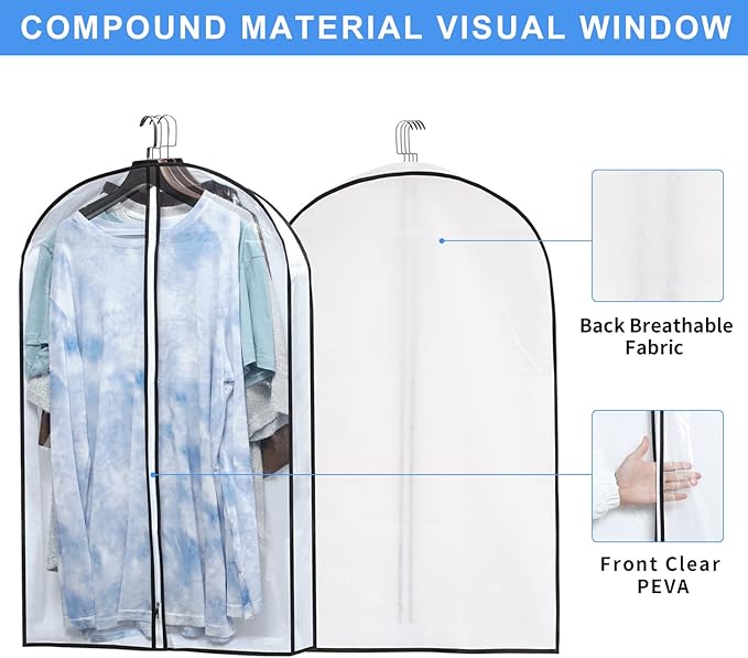 Hanging Clothes Storage with 4" Gusseted Garment Covers (Set of 6) - Clear Suit, Sweater, Shirt, Jacket Protectors for Closet - 24"x 32"x 4" / 6 Pack