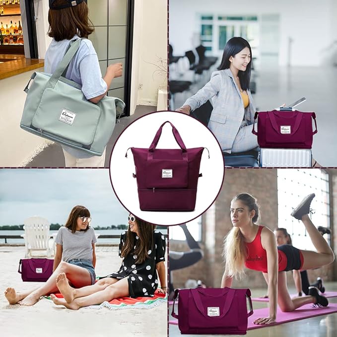 Large Capacity Foldable Travel Bag Expandable Portable Carry on Bag Dry&Wet Separation Sports Duffel Bags