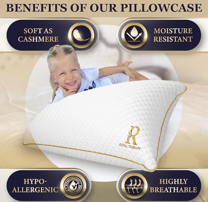 Royal Therapy Pillows Queen Size Set of 2, Shredded Memory Foam Queen, Rayon Derived from Bamboo, Queen Pillows, for Side Sleepers Bed Cooling