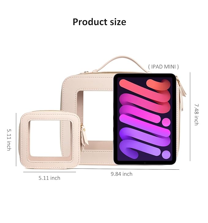 LETGO Clear Makeup Bags Set - TSA Approved Toiletry Bag with Handle Large Opening, Clear Toiletry Bags Case Pouch for Traveling Travel Car Orangizer Storage Essentials(Mini+Large Beige)