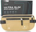 Travel Money Belt & Passport Holder - RFID Blocking Slim Travel Wallet & Fanny Pack for Men and Women - Essential Travel Pouch for Cash, Credit Cards, and Documents (Beige)