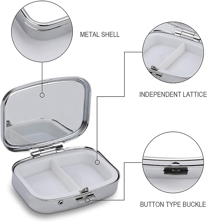 Metal 2 Compartment Pill Organizer Travel Friendly Portable Compact Pill Box Cute Pill Case to Hold Vitamins,Fish Oil,Supplements,Meds,Tablet for Purse,Pocket. (Dragonfly)