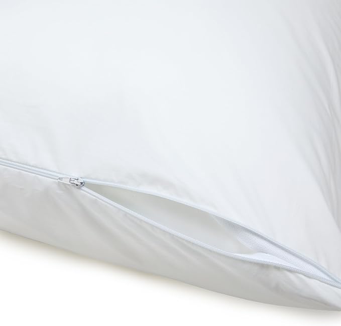 Amazon Basics Down Alternative Bed Pillows and Pillow Protector Case 2-Piece Set, Medium Density, Standard - Pack of 2, White, 26"L x 20"W