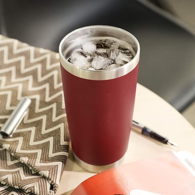 DOMICARE 20oz Stainless Steel Tumbler Bulk with Lid, Double Wall Vacuum Insulated Travel Mug, Powder Coated Coffee Cup (Powder Red, 1)