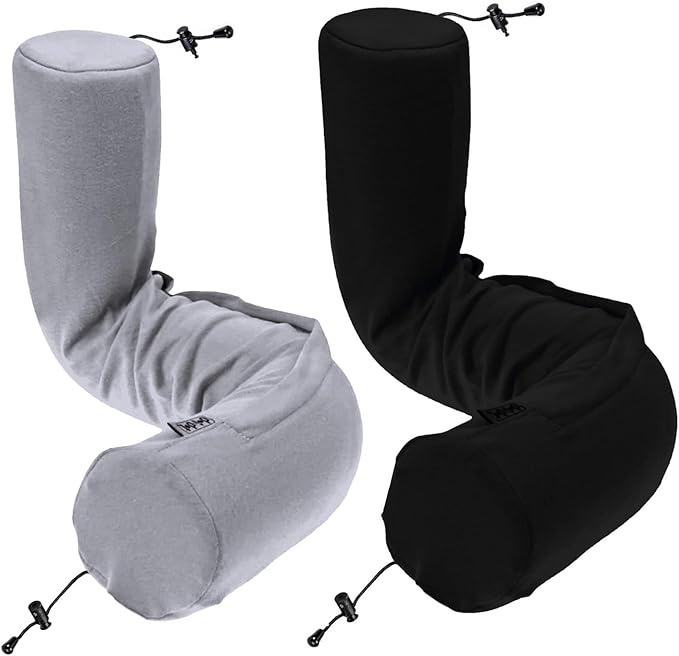 Dot&Dot Twist Memory Foam Travel Pillow for Airplanes - Travel Neck Pillow for Sleeping - Airplane Pillow for Neck Support, Chin, Lumbar and Leg - Adjustable, Bendable Neck Roll Pillow (Gray Black AC)