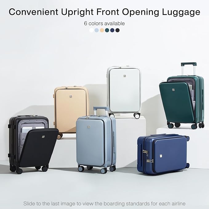 Hanke Grace Carry On Luggage with Wheels Airline Approved Hard Shell Suitcases with Front Pocket，Top Opening Luggage with TSA Lock for Short Business Travel， Grey.