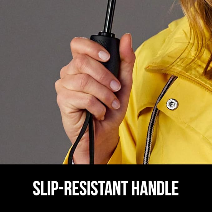 GORILLA GRIP Strong Stick Umbrella for Rain, Compact Travel One-Click Automatic Open Close, Lightweight, Portable, US Designed Reinforced Fiberglass Ribs, Wind Resistant, Easy Collapse, Sky Blue