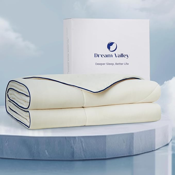 Dream Valley® Outlast® Cooling Comforter, Throw Size, Breathable NASA-Grade Space Technology Blanket for Hot Sleepers Night Sweats, Q-Max > 0.45 Aerocool™ Breathable, Ivory, 60"x80"
