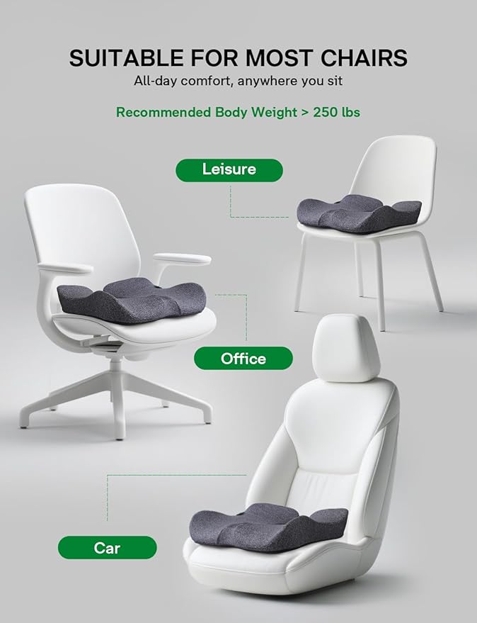 Medisana Seat Cushion, SC 200G Seat Cushions for Office Chairs, Car Seat, Wheelchair - Sciatica & Tailbone & Coccyx Pain Relief Pillow for Driver Sedentary People（Size:22.8 * 16.5 * 4.3 in-Grey）