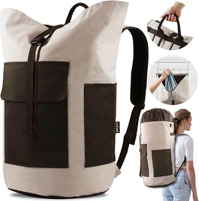 Laundry Bag Backpack, 125L Extra Large Travel Laundry Bags with Shoulder Straps, Adjustable & Extendable Design, Laundry Hamper Bag with 3 Pockets for Laundromat, College, Travel, Camping