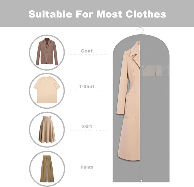 Dress Bags for Gowns Long, 60'' Garment Bags for Hanging Clothes, Suit Bag Cover for Storage and Travel (Grey)
