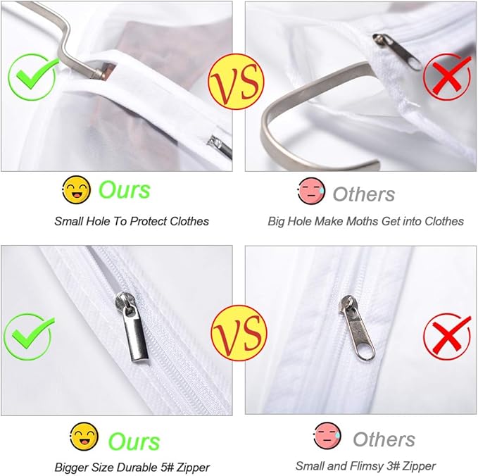 Garment Bag Covers 24''X54'' Lightweight White PEVA Breathable Bags (Pack of 6) with Study Full Zipper for Closet Clothes Storag (24''X55'', White)