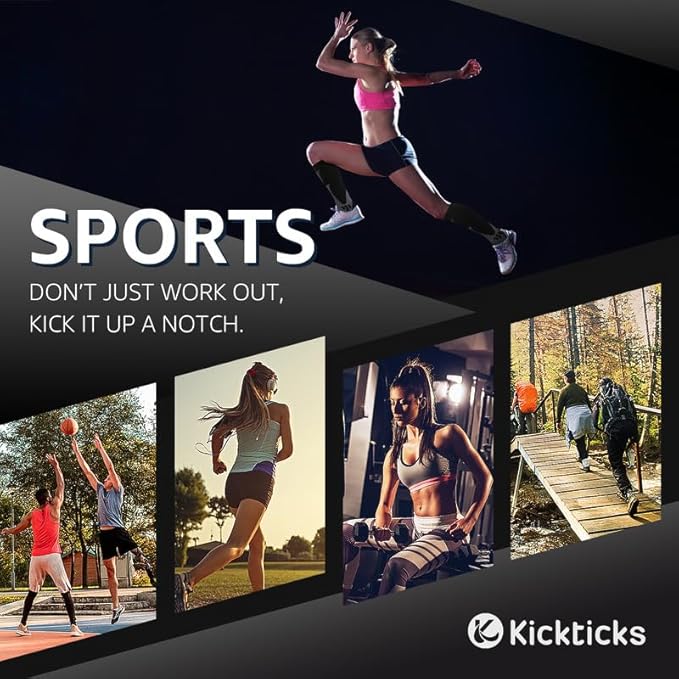 Kickticks 4 Pairs Compression Socks for Woman & Man Unisex 20-30mmHg Knee high Plus Size Wide Calves for Flying Running…