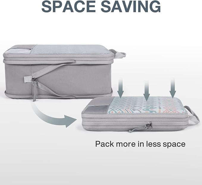 BAGSMART 6 Set Compression Packing Cubes - Lightweight Travel Essentials, Durable Luggage Organizer
