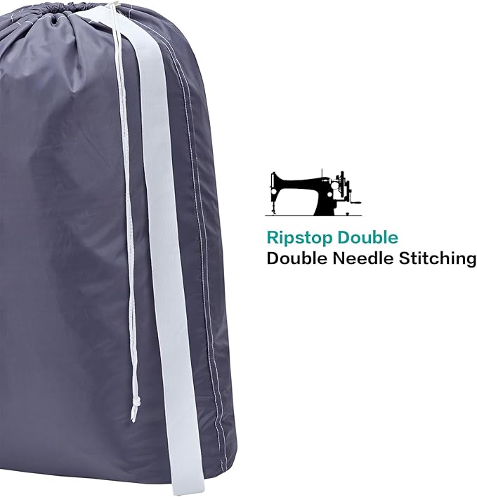 HOMEST 2 Pack XL Nylon Laundry Bag with Strap, Large Dirty Garments Organizer, Easy Fit a Hamper or Clothing Basket, Can Carry Up to 4 Loads of Clothes, Grey