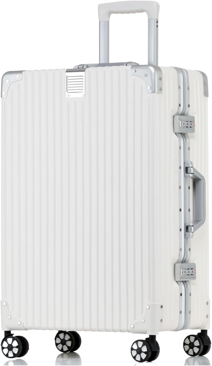 HotWay 22 Inch Checked in Luggage with Aluminum Frame,PC Hard Shell Suitcase with Spinner Wheels and TSA Lock, Large Suitcase for Travel, White