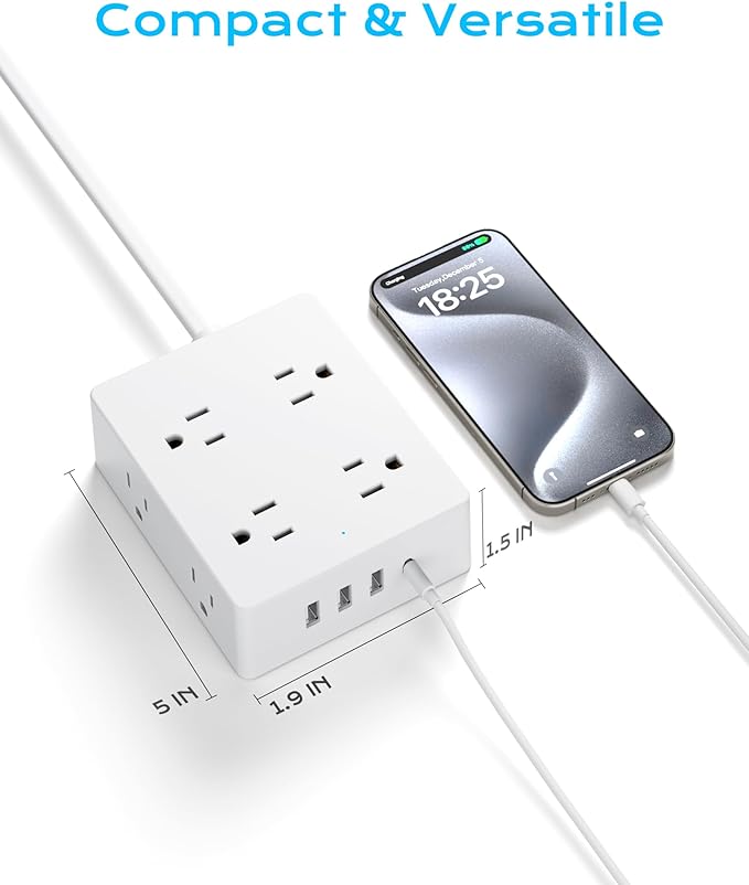 European Travel Plug Adapter, Olcorife US to Europe Type E/F Plug Adapter, International Power Strip with 8 Outlets and 4 USB(1 USB-C), 5 FT Cord for Germany France Iceland Spain