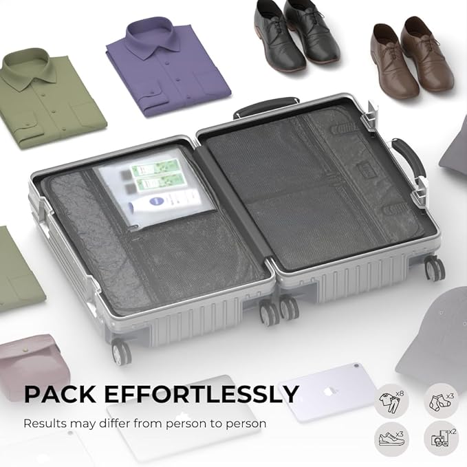 KARGO 29 Inch Check-In Luggage - Polycarbonate Hard Shell Suitcase with Aluminum Corners, Smooth-Rolling Wheels, Leather Handle, Aluminum Frame Luggage, Zipperless TSA Lock (Silver, 29 Inch Check-In)
