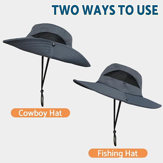 PFFY Sun Bucket Hats for Men Women 3” Wide Brim UPF 50+ Fishing & Beach Hat